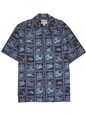 Hilo Hattie 50th State  Navy &amp; Teal Cotton Men&#39;s Hawaiian Shirt