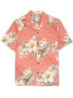 Two Palms Hibiscus Trend Coral Cotton Men's Open Collar Hawaiian Shirt