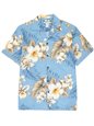 Two Palms Hibiscus Trend Light Blue Cotton Men&#39;s Open Collar Hawaiian Shirt