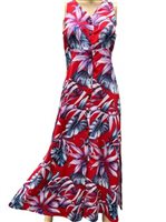 Paradise Found Rainforest Red Rayon Hawaiian Long Dress