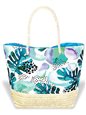 Island Heritage Midnight Monstera Tropical Straw Tote Bag