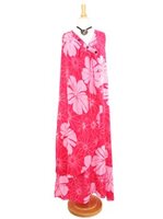 Napua Collection Honolulu Big Hibiscus Pink Rayon 3 Button Wrap Long Dress