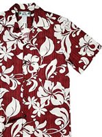 Two Palms Maui  Red Cotton Men's Open Collar Hawaiian Shirt