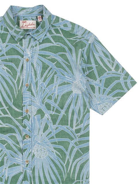 Kahala メンズ アロハシャツ [ハラ バック/グリーン リバース/コットン100％ ブロードクロス]