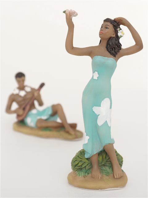 Boy with Net & Lady with Fish Basket Fine Porcelain Hawaiian Miniature  Ceramic Figurine Set