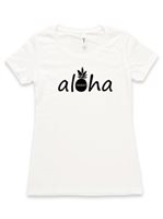 【Aloha Outlet限定】 Honi Pua レディースハワイアンUネックTシャツ [アロハパイナップル 黒]