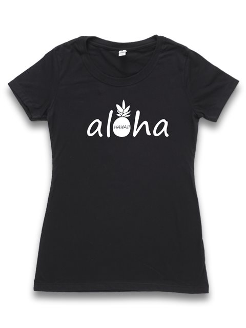 Aloha Outlet限定】 Honi Pua レディースハワイアンUネックTシャツ [アロハパイナップル 白] | AlohaOutlet  (アロハアウトレット)