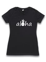 【Aloha Outlet限定】 Honi Pua レディースハワイアンUネックTシャツ [アロハパイナップル 白]