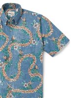 Reyn Spooner Hula Lei Captains Blue Spooner Kloth Men's Hawaiian Shirt Classic Fit