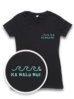 【Aloha Outlet限定】 Honi Pua レディースハワイアンUネックTシャツ [ビッグウェーブ]
