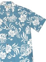 Ky's Classic Hibiscus Blue Cotton Poplin Men's Hawaiian Shirt