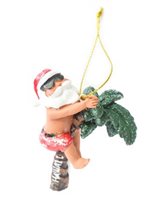 Santa Climbing On Palm Tree Hawaiian  Ornament