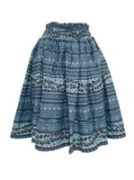 Anuenue (Pau) Plumeria Lei Navy Poly Cotton Single Pau Skirt / 3 Bands