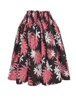 Anuenue (Pau) Tiare & Tropical Leaf Black Poly Cotton Single Pau Skirt / 3 Bands