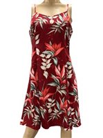 Paradise Found Heliconia Paradise Wine Red Rayon Hawaiian Slip Short Dress