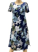 Paradise Found Hilo Navy Rayon A-Line Dress with Cap Sleeves