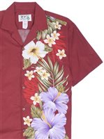 Ky's Purple Aloalo Flower Burgandy Red Cotton Poplin Men's Hawaiian Shirt