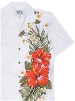 Ky's Red Aloalo Flower White Cotton Poplin Men's Hawaiian Shirt
