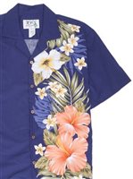 Ky's Orange Aloalo Flower Navy Cotton Poplin Men's Hawaiian Shirt