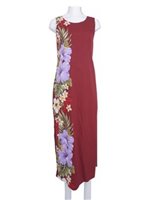 Ky's Purple Aloalo Flower Burgaundy Red Cotton Poplin 2LDB430 Hawaiian Long Tank Dress