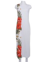 Ky's Red Aloalo Flower White Cotton Poplin 2LDB430 Hawaiian Long Tank Dress