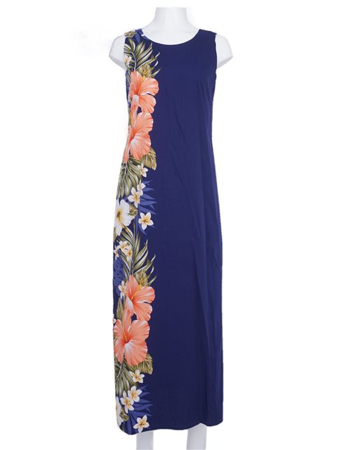 Ky's Orange Aloalo Flower Navy Cotton ...