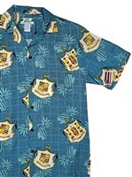 Two Palms Hawaii Crest Turquoise Rayon Men's Hawaiian Shirt