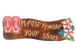 Please Remove Your Shoes Pink Slipper Hawaiian Wood Sign