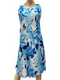 Paradise Found Watercolor Hibiscus Blue Rayon Hawaiian A-Line Tank Short Dress