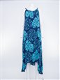 Napua Collection Honolulu Monstera Navy &amp; Blue Rayon Keyhole Back Maxi Dress