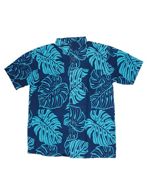 Napua Collection Honolulu メンズ アロハシャツ [モンステラ/ネイビー＆ブルー/コットン]