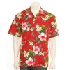 Hilo Hattie Hibiscus Plumeria Red Cotton  Men&#39;s Hawaiian Shirt