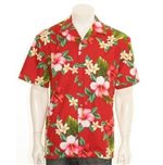 Hilo Hattie Hibiscus Plumeria Red Cotton  Men's Hawaiian Shirt