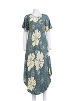 Napua Collection Honolulu Big Hibiscus Cream Rayon Long Dress with Sleeves