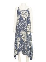 Napua Collection Honolulu Monstera Grey & Tan Rayon Ankle Long Dress
