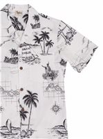 Royal Hawaiian Creations Hawaii Map White Poly Cotton Men's Hawaiian Shirt