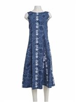 Royal Hawaiian Creations Honu&Palm Blue Cotton Hawaiian Sleeveless Sylvia Long Dress