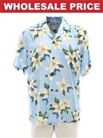 [Wholesale] Two Palms  Plumeria Light Blue Rayon Men's Hawaiian Shirt