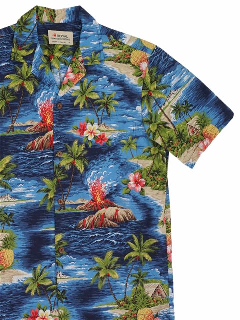 ブラウス シャツ 「 Hawaiian Creations/ロイヤルハワイアンクリエーションズ」MEN'S ALOHA SHIRT RAYO Royal Hawaiian Creations Hawaii scene Dark Blue Cotton Men's