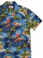 Royal Hawaiian Creations Hawaii scene Dark Blue Cotton Men's Hawaiian Shirt