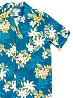 Two Palms Lanikai Teal Cotton Men's Open Collar Hawaiian Shirt