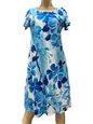 Paradise Found Watercolor Hibiscus Blue Rayon A-Line Dress with Cap Sleeves
