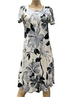 Paradise Found Watercolor Hibiscus Gray Rayon A-Line Dress with Cap Sleeves