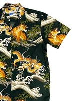 Waimea Casuals DRAGONS and TIGERS Green 100% Cotton Men's Hawaiian Shirt