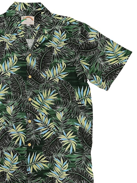 Paradise Found Midnight Palm Green Rayon Men's Hawaiian Shirt