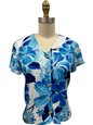 Paradise Found WATERCOLOR HIBISCUS Blue Rayon Women&#39;s V-neck Blouse