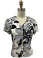 Paradise Found WATERCOLOR HIBISCUS Gray Rayon Women&#39;s V-neck Blouse