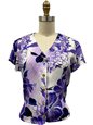 Paradise Found WATERCOLOR HIBISCUS Purple Rayon Women&#39;s V-neck Blouse