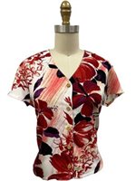 Paradise Found WATERCOLOR HIBISCUS Red Rayon Women's V-neck Blouse