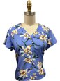 Paradise Found STAR ORCHID Blue Rayon Women&#39;s V-neck Blouse